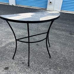 Granite Top Wrought Iron Metal Base Half Moon Patio Entry Side Plant Stand Table! Good condition! Sturdy. 36.5x14.5x30in