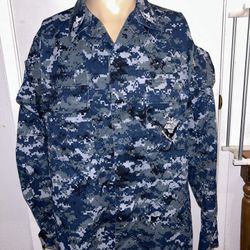 US Navy Blue Digital Camo Working Blouse Coat Men’s Long Sleeves Shirt Sz S/M