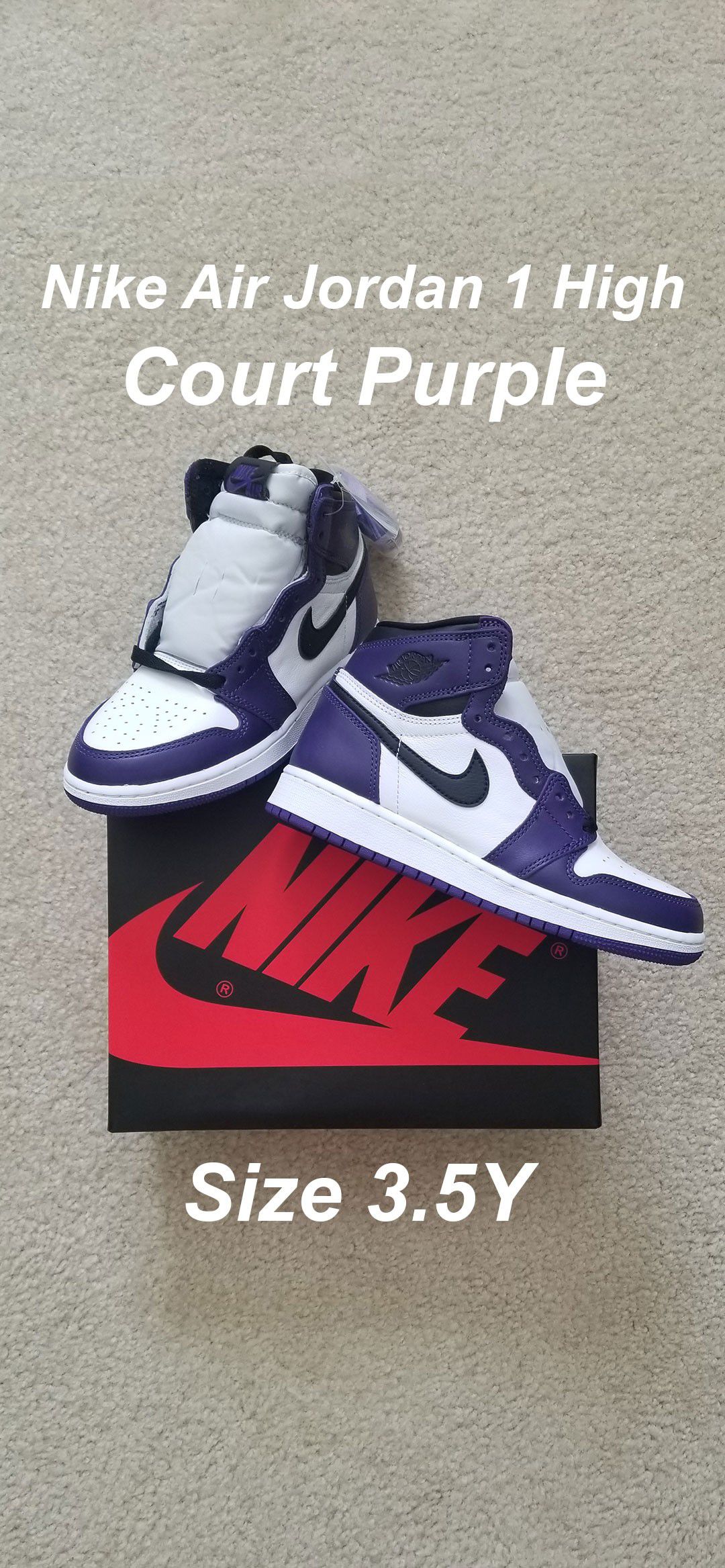 Nike Air Jordan 1 High Court Purple 3.5Y 3.5 Y