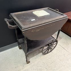 Vintage Drop-Leaf Bar Cart / Tea Trolley with Wheels – Solid Wood