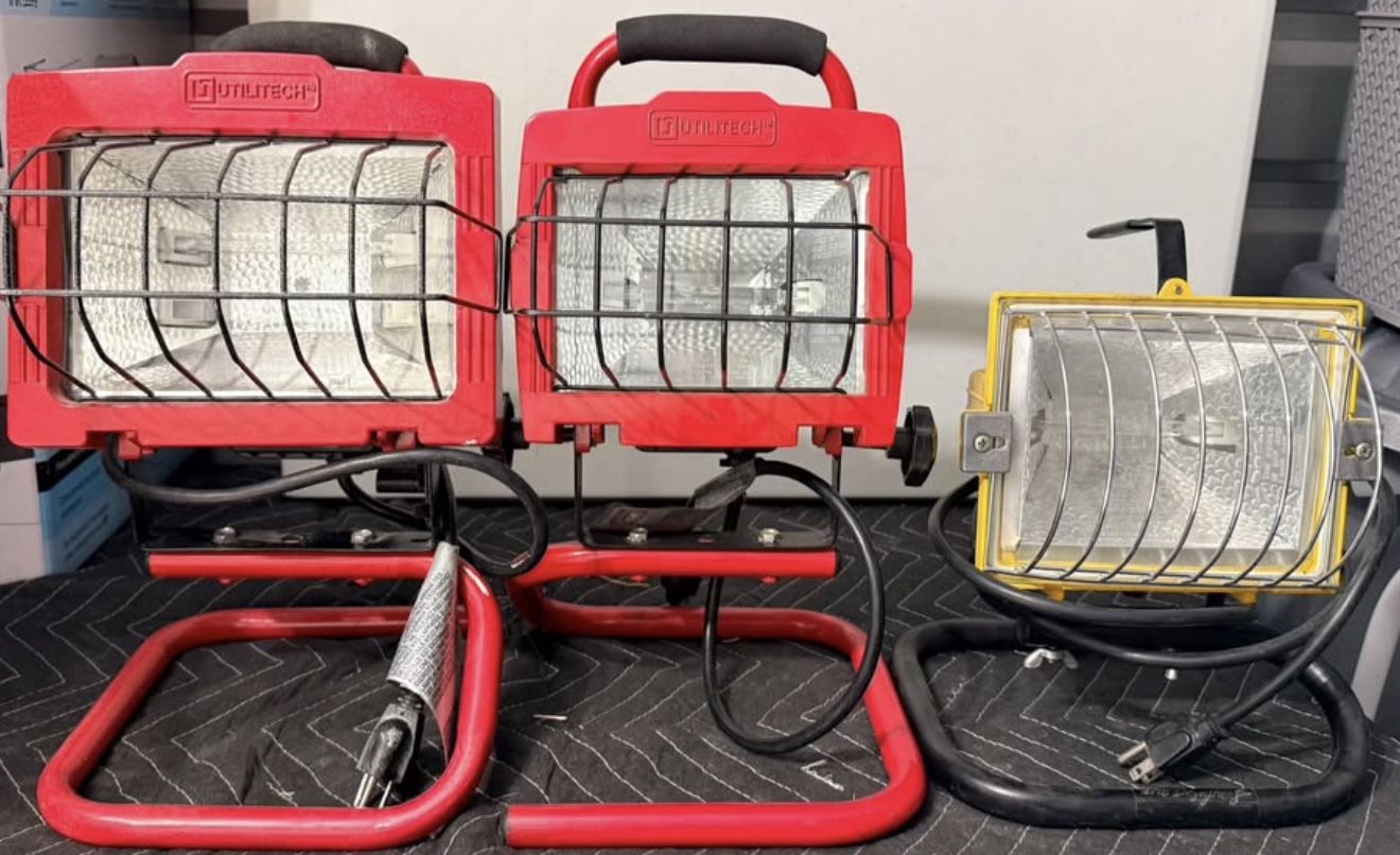 Halogen Flood Lights - 2 Dual Head + 1 Single