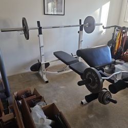 Powerhouse 300 Lb Weight Bench With Arm/leg Attachment And  Ez Curl Bar.