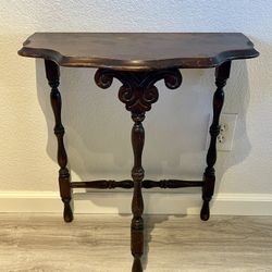 Antique Vintage 3 Legged Mahogany Demilune Accent Side Table 