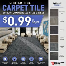 $.99 SQ/FT Commercial Carpet Tile – 20" x 20" | 6 Colors  