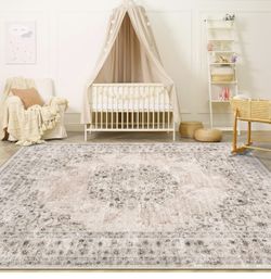 New- 4 X 6 Distressed Medallion Washable Rug