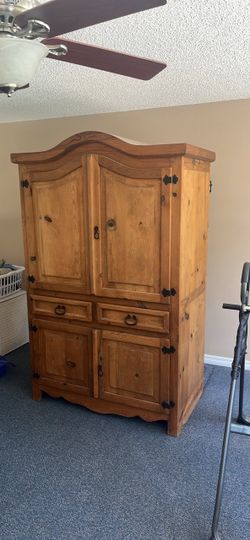 Rustic Pine Wood Armoire with Drawers