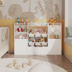 ❤️‍🔥 #W Kids Toy Organizer with 6 Removable Bins, Bookshelf & Drawer, 55.4"W Storage for Bedroom, Classroom, Nursery$99