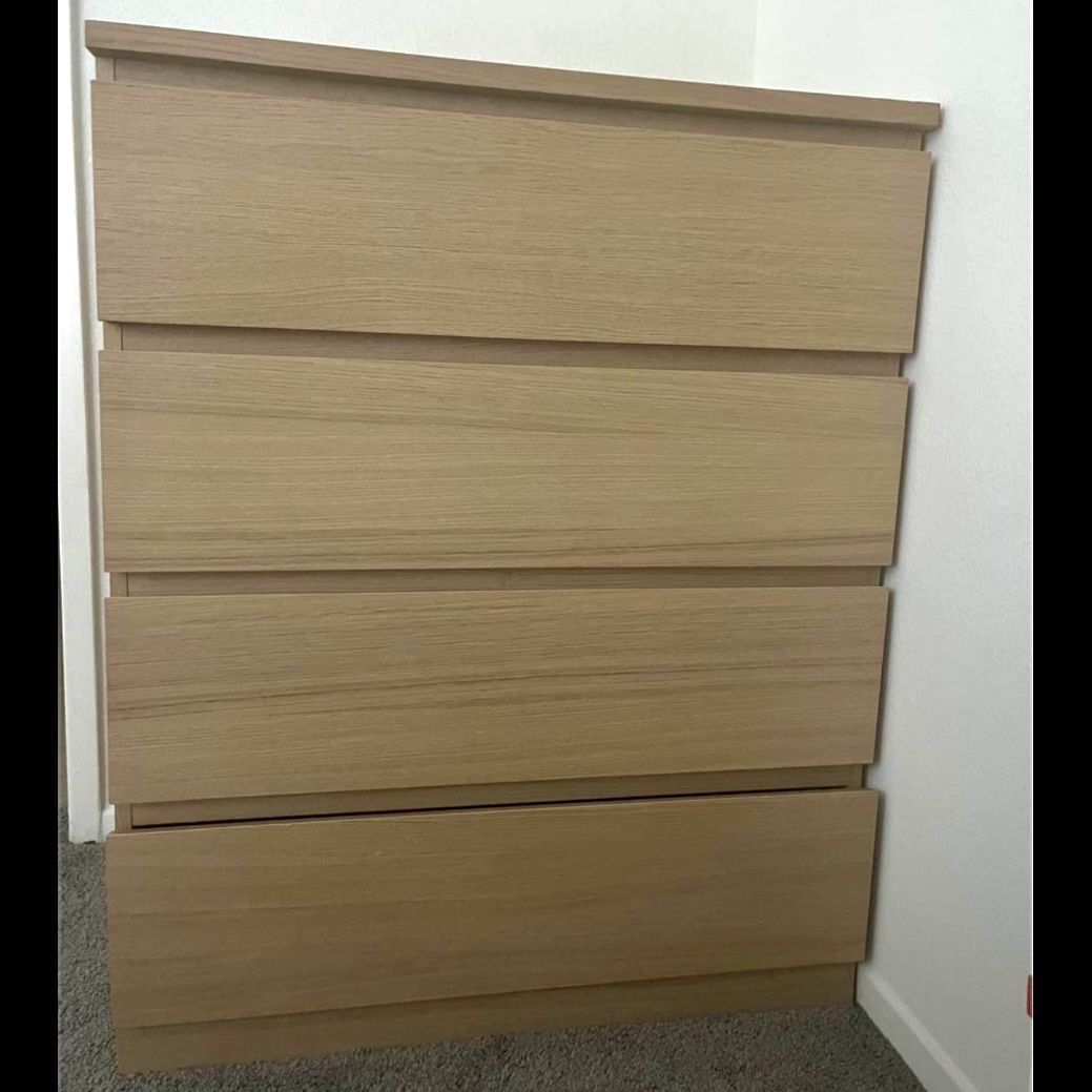 Ikea Malm 4 dresser drawer chest, tan beige white stained/oak veneer / GOES TO BEST OFFER