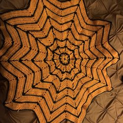 Orange & Black Crochet Spiderweb Blanket