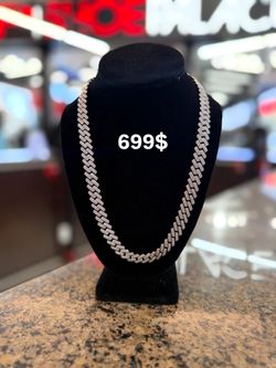 925 Silver Moissanite Necklace Cuban Link 