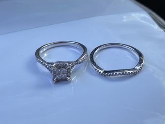 10k White Gold Diamond Engagement Ring And Band Thumbnail