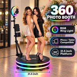 31.5” 360 Photo Booth with RGB Lights & Mini Holographic Display – Party & Wedding