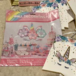 Unicorn Party Supplies – Centerpiece, Wall Decorating Kit and Happy Birthday Banner