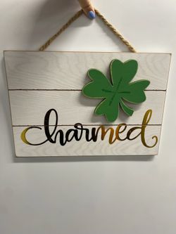 St. Patricks Day "Charmed" Wood Hanging Sign