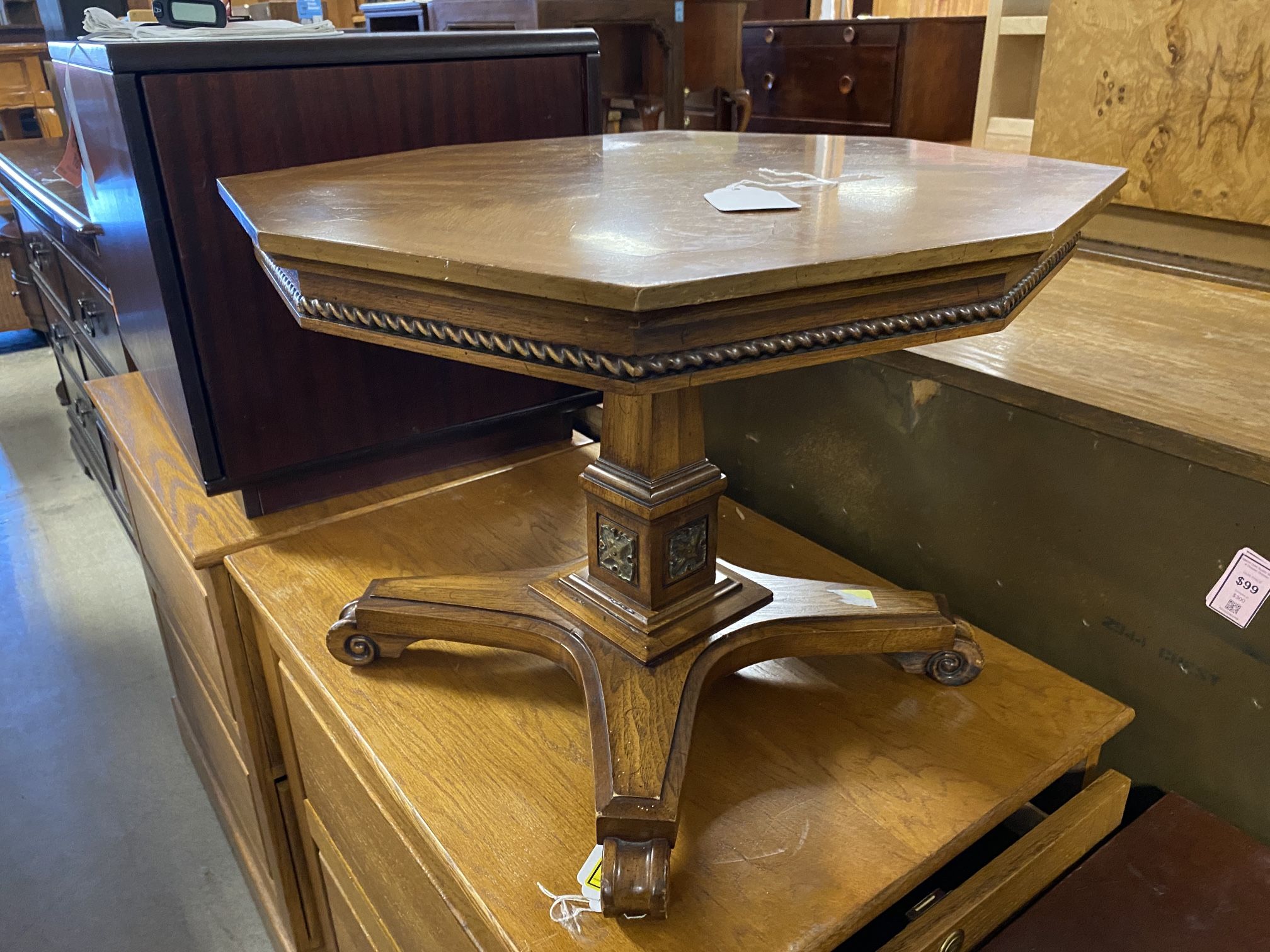 Walnut Octagon Vintage Side Table 