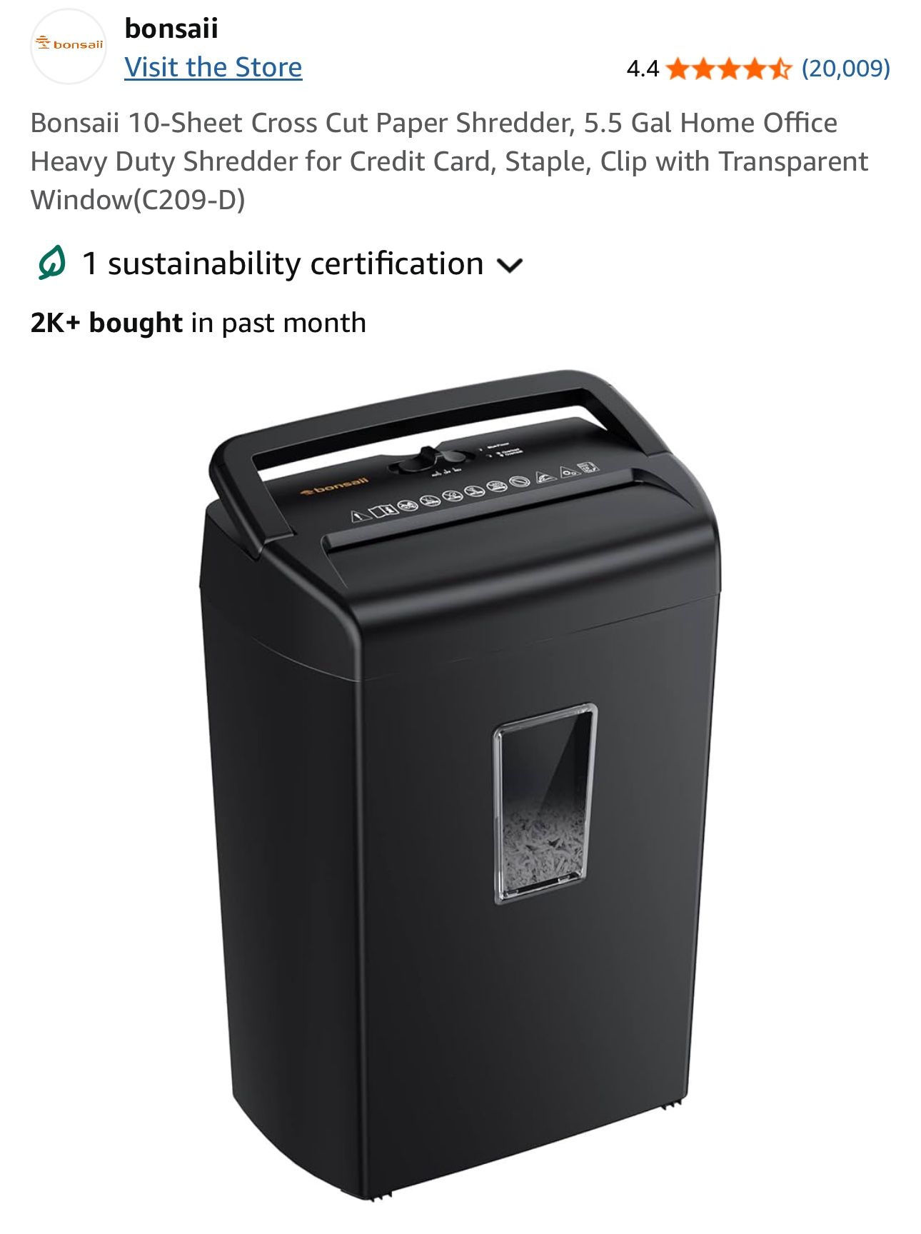 Bonsaii 10-Sheet Cross Cut Paper Shredder, 5.5 Gallon for Home Office Heavy Duty