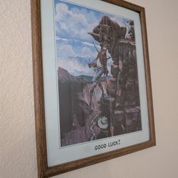 Vintage Cowboy “Good Luck!” Framed Poster By Mike Scovel Wall Decor