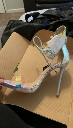 Size 10 silver transparent heels