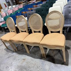 Set of 4, French Country Dining Chairs, Rattan Dining Chairs, Cane Back (Amber)