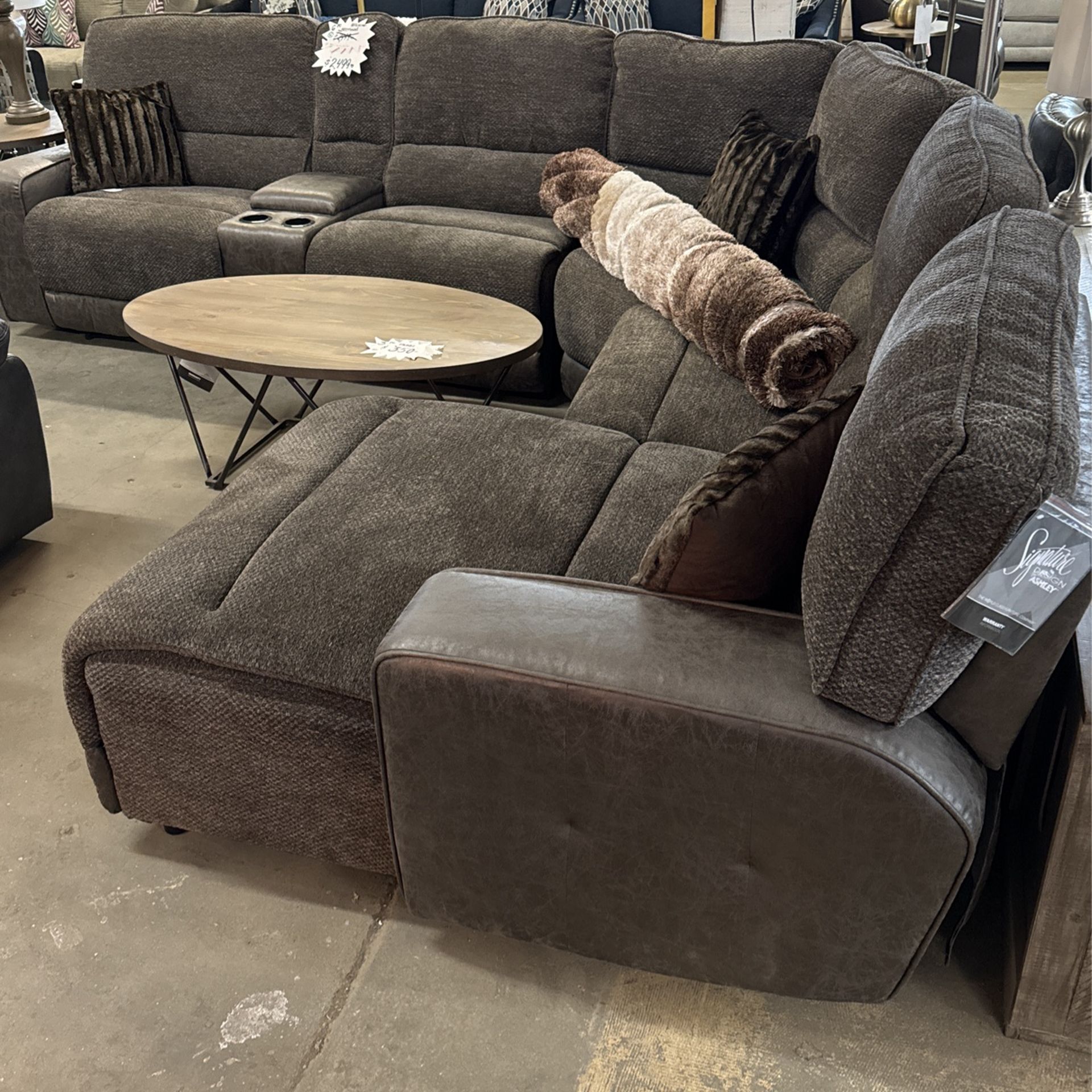 Plush Oversized Brown Recline Sectional W Chaise