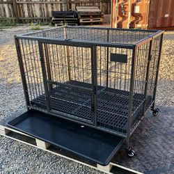 New! 37” Medium Single Door Dog Cage Crate, Foldable And Stackable Up To 3-tiers, Includes Floor Grids 📦