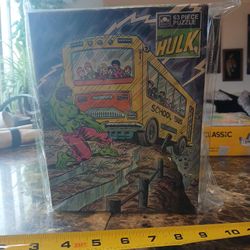 Collectible HULK 63 piece Jigsaw Puzzle  By Marvel

The collectible HULK 63 piece Jigsaw Puzzle by Marvel is a nostalgic and colorful puzzle featuring