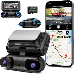 4 Channel Dash Cam with Front Cabin Rear Cabin Cameras, 360 Degree View Dash Camera for Cars, Built-in GPS, 5GHz WiFi, IR Night Vision, 24H Parking Mo