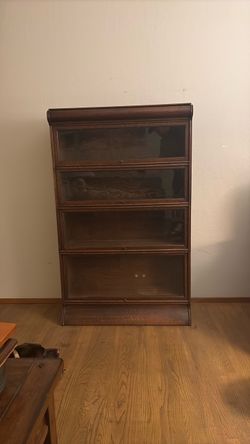 Antique 4 Shelf Bookcase with Glass Doors