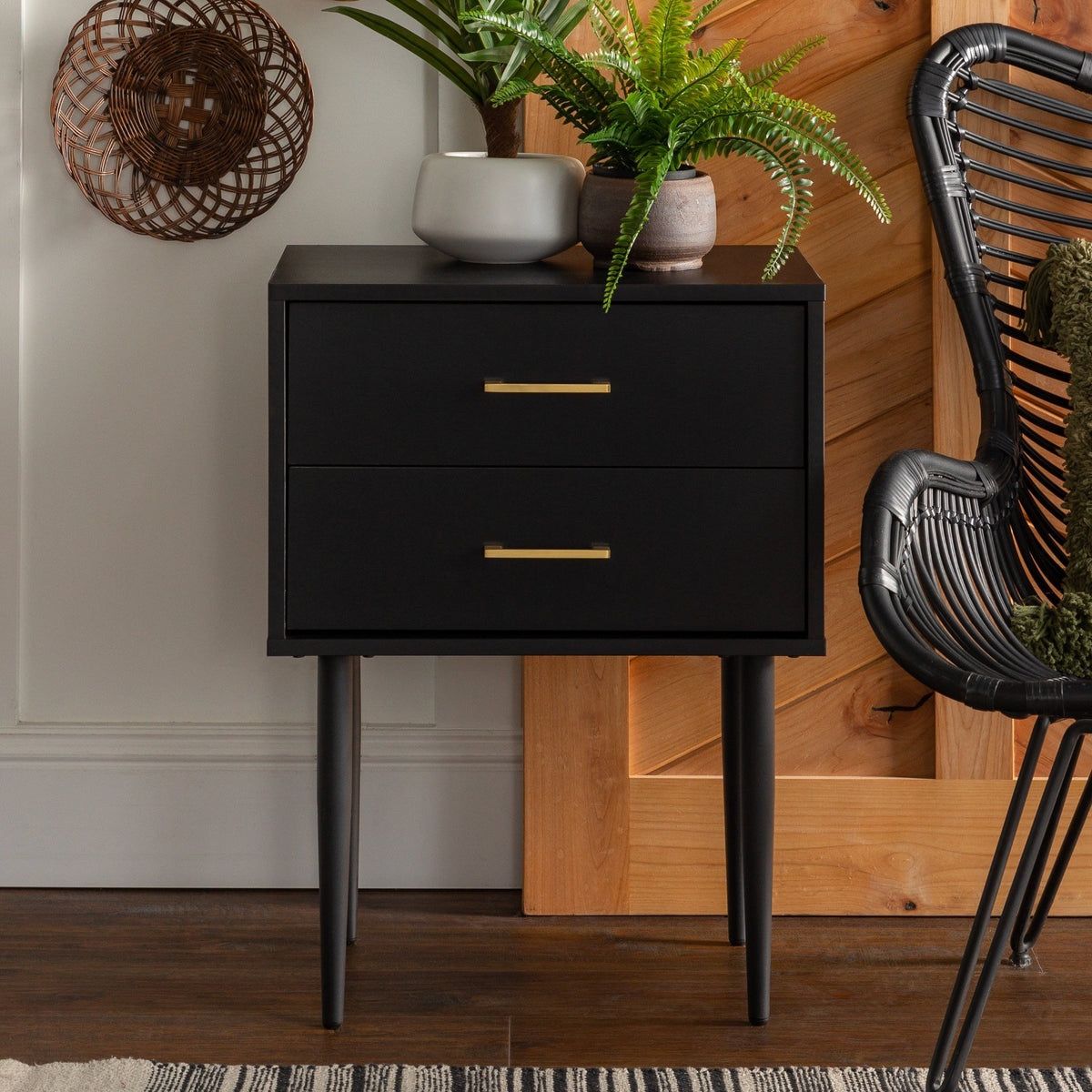 New Black Mid Century Modern Nightstand or Side Table