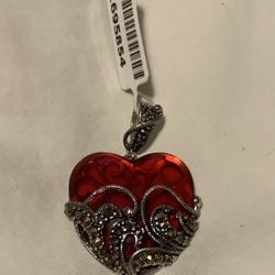 Heart Shaped Red Glass Sterling Silver Pendant