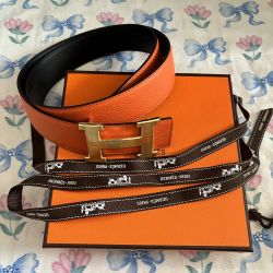 Orange And Black Reversible Leather Belt 