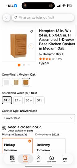Hampton Bay 3-Drawer Base Kitchen Cabinet Medium Oak