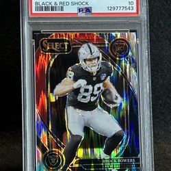 2024 Select 🔥 Brock Bowers 🔥 Black & Red Shock Rookie PSA 10 💎 Mint - Las Vegas Raiders 
