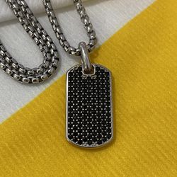 David Yurman Sterling Silver Chevron Tag with Black Diamonds Necklace