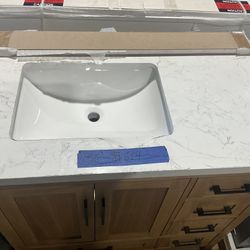 36” Bathroom Vanity in teak , single sink soft close solid wood with vanity top in white  $619  Luke’s liquidations warehouse Address:  2434 N Forsyth