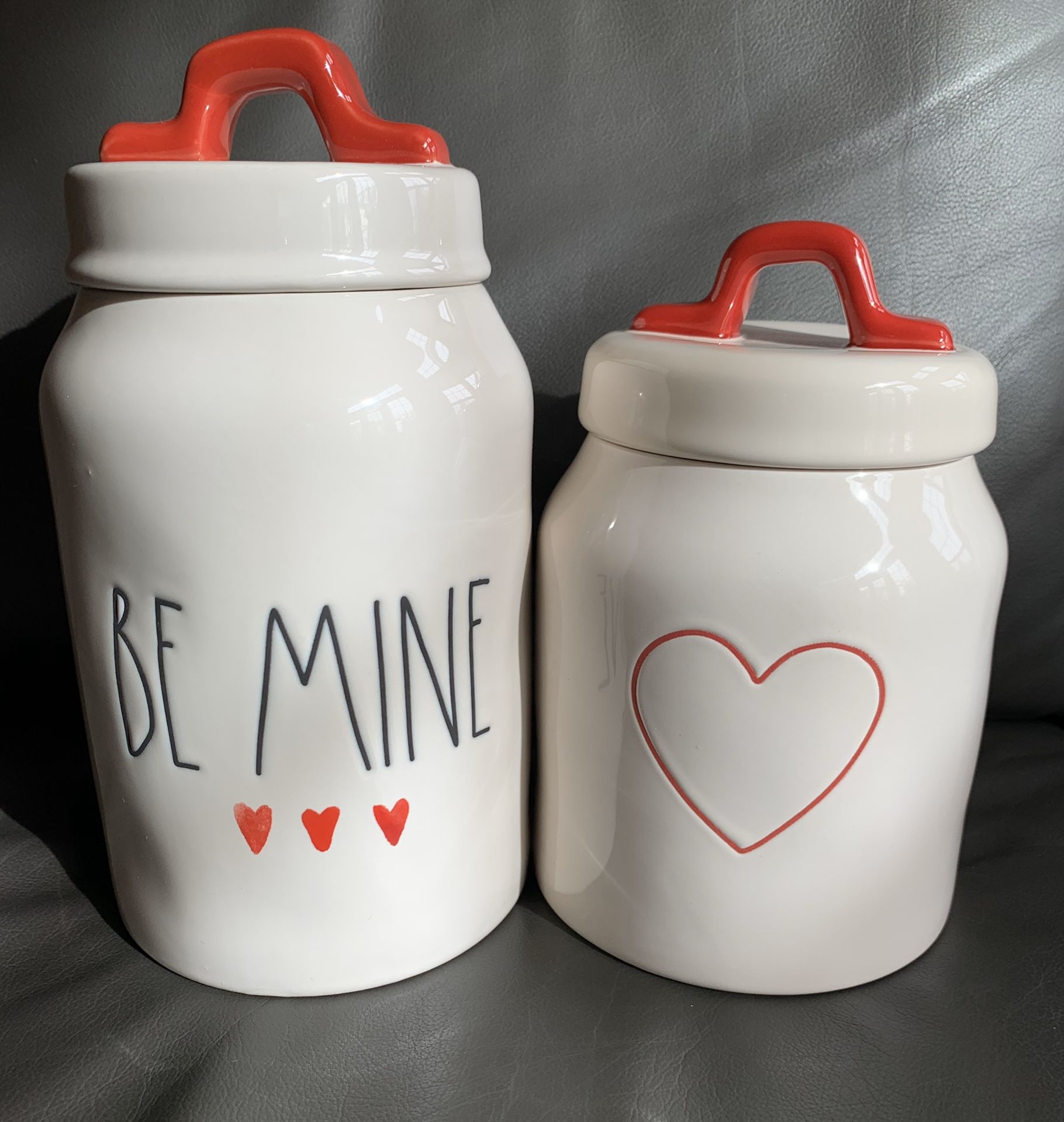 Rae Dunn Valentines Day BE MINE , RED HEART CANISTERS/2