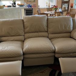 Genuine Leather Sofa w/ Double Recliners 
