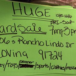 Huge Yard Sale  12/5 -12/6 Friday & Saturday 