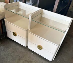 XK00540 new assembled White Nightstand with 2 Drawers, Set of 2, Modern Night Stands with Tempered G