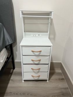 White Night Stand with built in electrical port