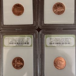 Four Slabbed Bicentennial Lincoln Cents, 2019 P&D, UNC.!