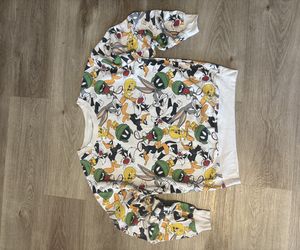 Looney Tunes All Over Print Sweatshirt Kids Size S (3-5) Bugs Bunny Tweety Marvin Martian Cartoon
