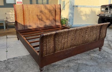 Eastern King Wood & Woven Sleigh Bedframe