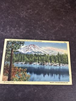 1942 Lassen Peak California Vintage Linen Postcard 1 Cent Defense Stamp