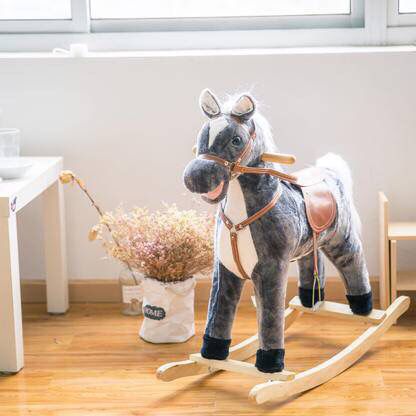 Baby Kids Toy Plush Wooden Rocking Horse Boy Riding Rocker