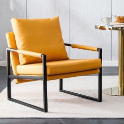 Orange Century Upholstered Armchair with Metal Frame Extra-Thick Padded Backrest