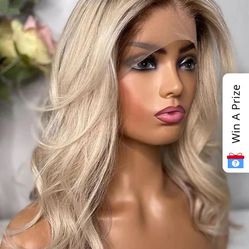 Ombre Ash Blonde Wavy 13x4 Lace Front Wig Glueless Human Hair Wig