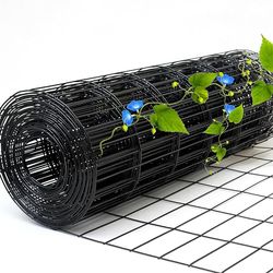 Black Metal Garden Fence, 48inch(H) x 100ft(L), 2 inch x 4 inch,12.5GA 4Ft Tall Chicken Wire PVC Coated Welded Wire Mesh Roll for Dogs Border Yard Veg