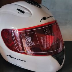 Akuma Motorcycle Helmet White With Red Visor New
