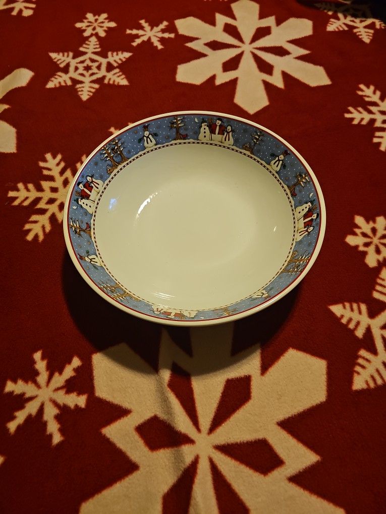 Debbie Mumm Sakura Genune Stoneware Snowman Large Bowl